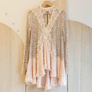 Free People | Pink Boho Cut Out Lace Midi Dress